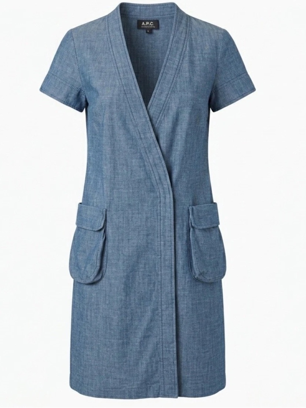 A.p.c chambray wrap short sleeve denim dress